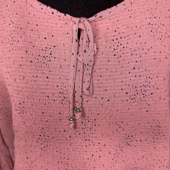 NWT Ulla Popken Galaxy Print Smocked Bodice Tie Neck Blouse 2X - Picture 5 of 9